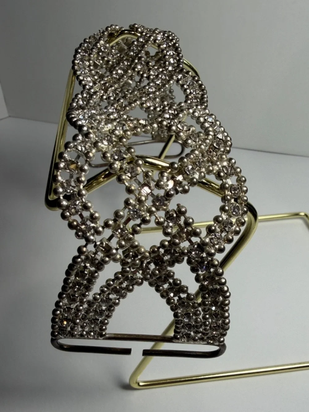 Vintage Silver Rhinestone Wristlet Strap or Choker Necklace 9